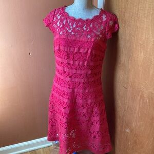 Adrianna Papell Raspberry Lace Dress